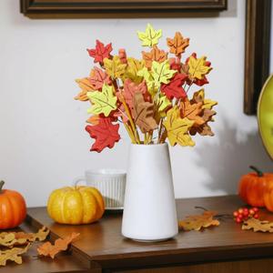 2 x 12 Pcs Artificial Fall Maple Leaf Stems Foam Maple Leaf Picks 7.87 Inch Decorative Fall Branches for Vase Filler Thanksgiving Autumn Table Centerpieces Farmhouse Home Kitchen Party Favor