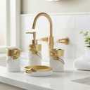 Hymmah Bathroom Accessories Set,Golden Design Toothbrush Holder,Farmhouse Bathroom Decor,4 Pcs Resin Gift Set Apartment Necessities, Contain Toothbrush Cup,Soap Dispenser,Soap Dish,Tumbler