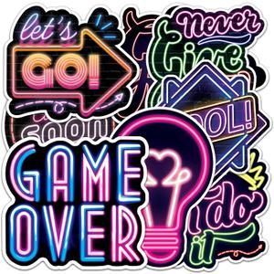 2 x Motivational Neon Sticker 8 Pcs (Large Size) Vinyl Stickers Laptop Waterproof Decal for Car Bumper Water Bottle Notebook Luggage Window Birthday Decorations - Size 4 Inches