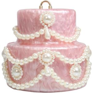 Cake Shaped Acrylic Clutch Pearl Handbags Beaded Evening Bag Mini Clutch Handbag for Wedding Cocktail Party Prom (Pink)