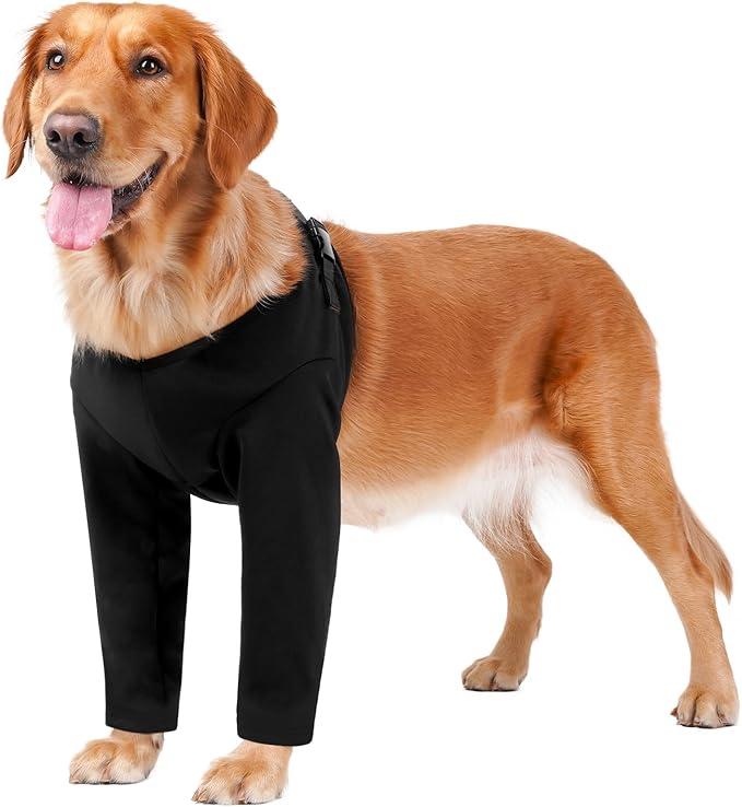 BARKLESS Dog Surgery Recovery Suit for Front Leg, Breathable & Soft Dog Long Front Leg Sleeve Shirt to Stop Licking, Adjustable|Comfortable Male Female Wound Cover, Pet Cone Alternative (Black, XL)