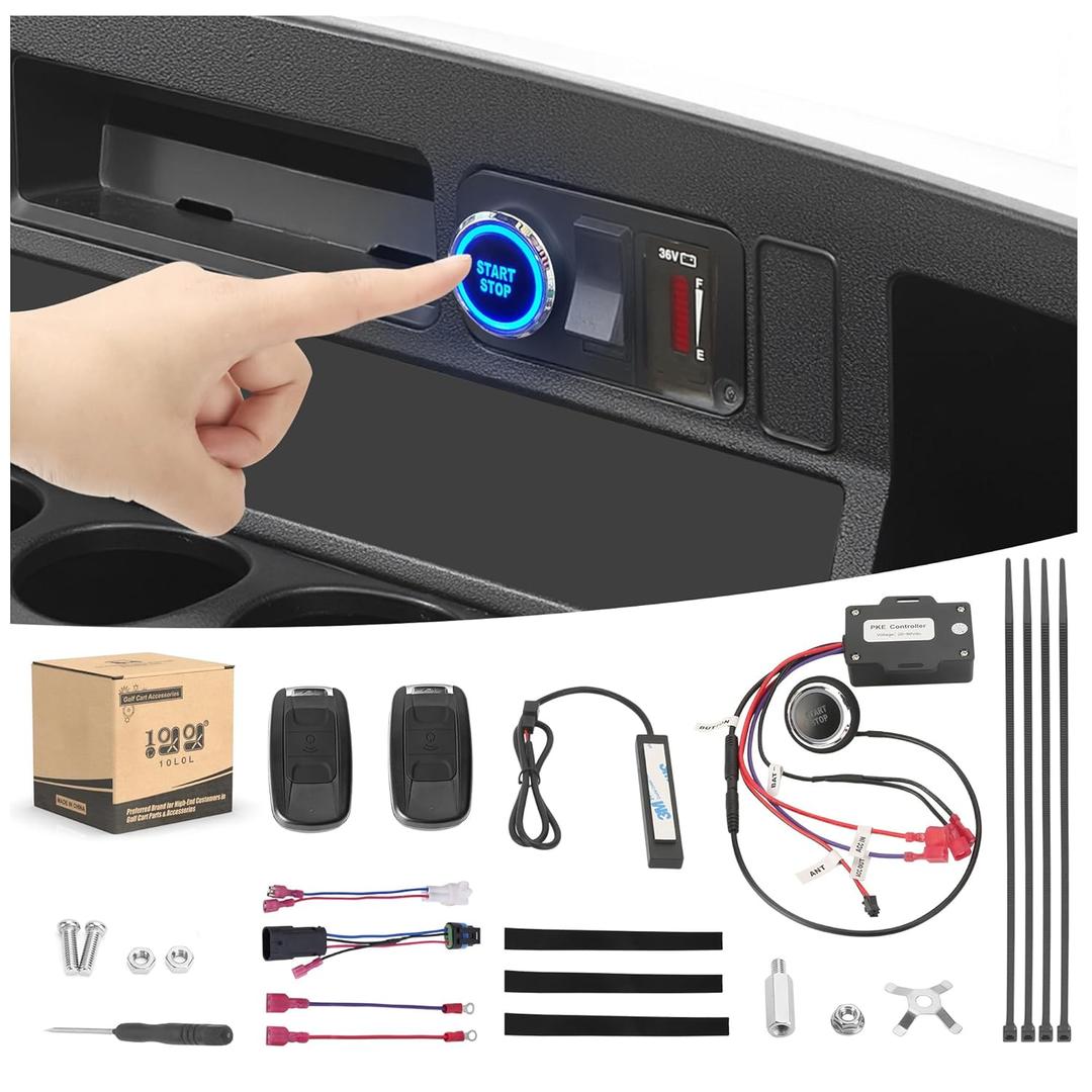 10L0L Golf Cart One-Click Start Ignition Switch Compatible with 12-48V Yamaha G22 / G29, Club Car DS/Precedent, EZGO TXT Models, Remote Keyless Access Golf Accessories