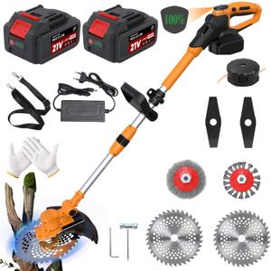 Electric Weed Wacker, Cordless Weed Eater Battery Powered, 5-in-1 String Trimmer Weedeater, 750W Brushless Motor, 2 x 4.0Ah Batteries & Charger, Grass Trimmer/Brush Cutter for Garden Lawn(Orange)