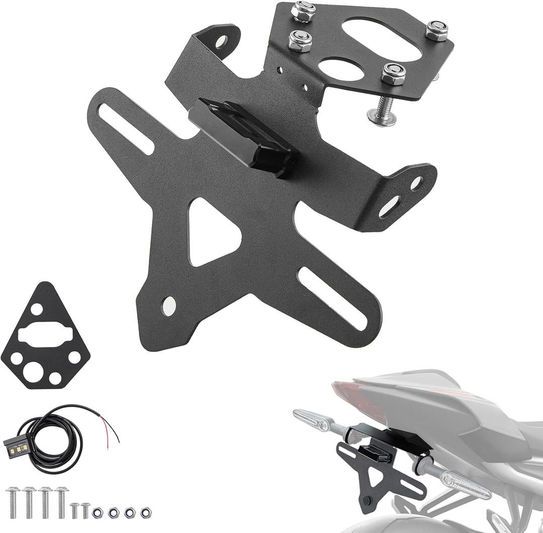Motorcycle License Plate Bracket for Street Triple 765 R 765 RS 2020 2021 2022 2023 2024 2025 2026, Fender Eliminator With LED Light, Motorcycle Tail Tidy License Plate Holder Mount