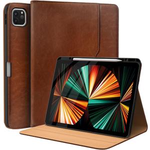 Leather Cases for IPad Pro 12.9 Case 6th/5th/4th/3rd Generation - Protective Multi-Angle Folio with Pencil Holder & Pocket - Auto Wake/Sleep, Premium PU Leather Cover - Brown