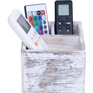 Remote Control Holder Wood Remote Caddy Media Storage Box,Rustic Vintage Wooden Desktop Organizer for Living Room Kitchen