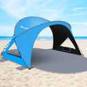 Gorich Beach Tent Sun Shelter with UPF50+ UV Protection for 3/4-5/6-7 Person, Lightweight & Portable Beach Shade Canopy with 2 Zippered Doors, Easy Setup Family Beach Umbrella (Dark Shelter-Skyblue)