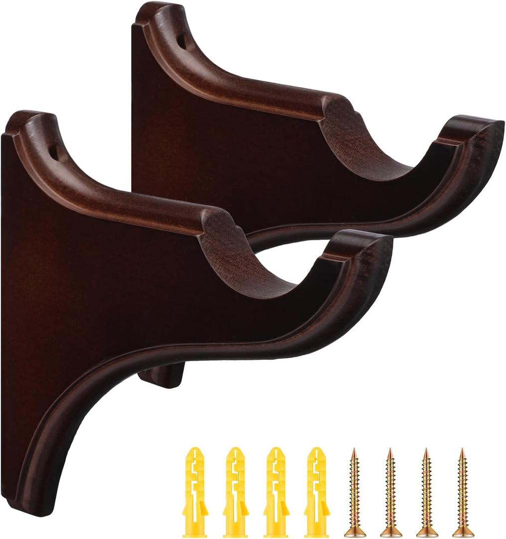 Roowest 2 Pack Wooden Curtain Brackets Brownish Red Wood Curtain Drapery Return Brackets Holders for 2 Inches Single Drapery Rod Supports for Home Bedroom Living Room Classical French Vintage Retro