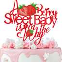 A Berry Sweet Baby is on the Way Cake Topper Red Glitter Strawberry Cake Decoration Baby Shower/Pregnancy Announcement/1st Birthday Themed Party Supplies