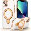 ZCDAYE Magnetic Case for iPhone 14 with Invisible Stand, [Compatible with MagSafe] [Full Lens Protection] Plating Kicktsand Solid TPU Case Cover for iPhone 14 (6.1 inch), White