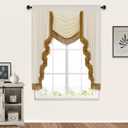 NAPEARL Premium Plush Velvet Valance Curtains for Living Room, Soft Draped Velvet Fabric Waterfall Valance with Gold Fringe Tassel Trim for Windows, White Swag for Bedroom