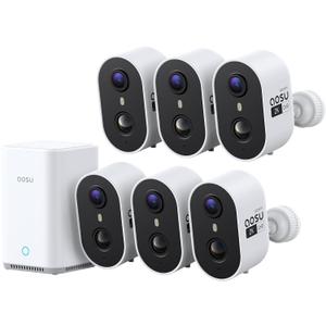 aosu Outdoor Security Cameras Wireless Home Surveillance System with aosuBase, Battery Powered, Cross-Camera Tracking, True 2K HD Color Night Vision, Spotlight, Motion Alert, Easy Setup, 6-Cam-Kit
