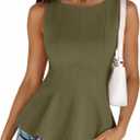 MEROKEETY Women's Summer Sleeveless Tank Tops Crewneck Ruffle Flowy Peplum Babydoll Blouses Trendy Clothes (Large, Army)