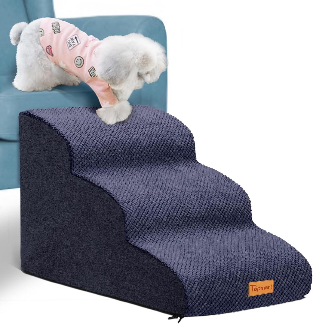 Topmart 3 Tiers Foam Dog Ramps/Steps,Non-Slip, Extra Wide Deep Dog Stairs,High Density Foam Pet Stairs/Ladder,Best for Older Cats,Small Pets,Blue