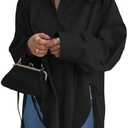 Oversized Button Down Shirts for Women Casual Long Sleeve High Low Boyfriend Tops Drop Shoulder Blouse 100% Cotton M