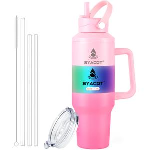 40 oz Tumbler with Handle and Straw or Convert to 40 oz Insulated Water Bottle Fits in Cup Holder. Stainless Steel Metal Water Flask with 2 Lids for Travel,Camping,Gym Sports Coffee Mug Thermal Cup