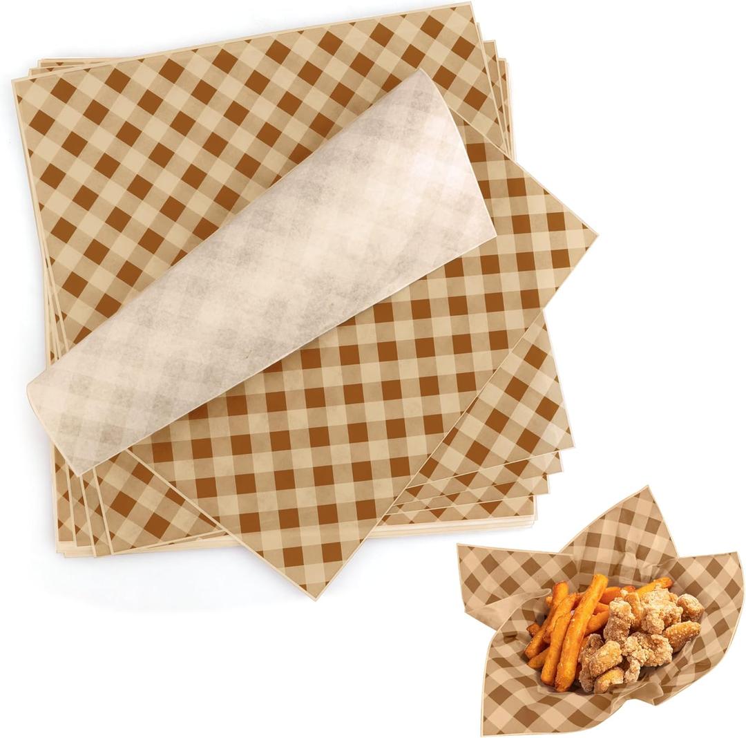 100 PCS Deli Paper Sheets, 12"x12" Wax Paper Sheets for Food, Checkered Sandwich Wrapping Grease Resistant, Food Basket Tray Liners Wrappers for Burger, BreadLunch, Party, Festival, Picnic, BBQ