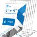 EHWINE 6 Pack 4 x 6 Acrylic Sign Holder, Clear Plastic Signs Display Stand, Vertical Slanted Back Paper Holder Stand up Table Top Sign Holders Flyer Stand Frames Suitable for Office Business Store