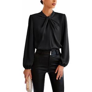 GRACE KARIN Women's Long Sleeve Shirts Mock Neck Casual Satin Blouse Tops for Business Office Work M