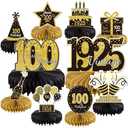 10PCS 100th Birthday Decorations Centerpieces for Table Decorations, 2025 Vintage 1925 Honeycomb Table Topper Back in 1925 Birthday Party Decoration for Men and Women (Gold & Black, 100 Years),Set of 2