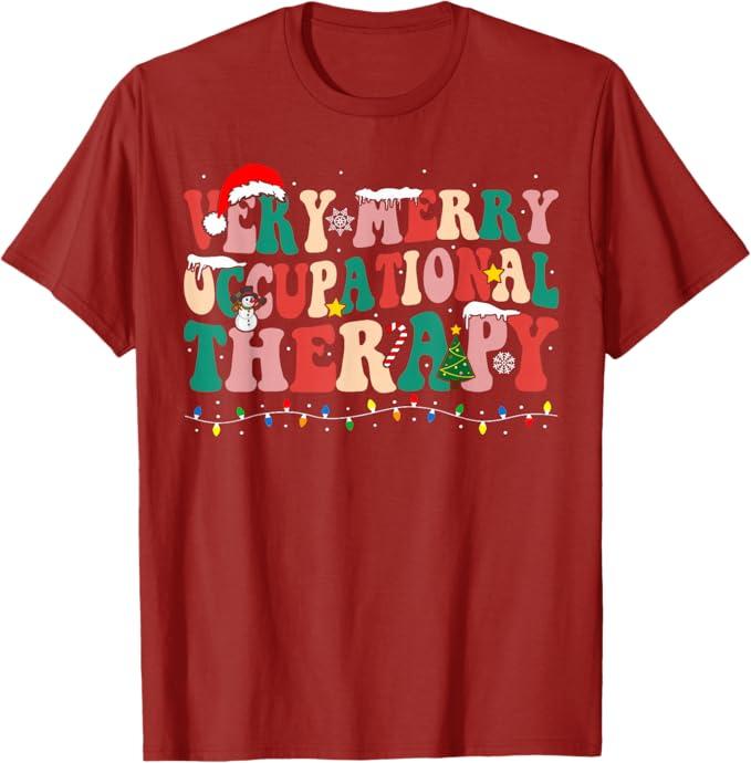 Very Merry Occupational Therapy Funny OT Squad Christmas T-Shirt, M