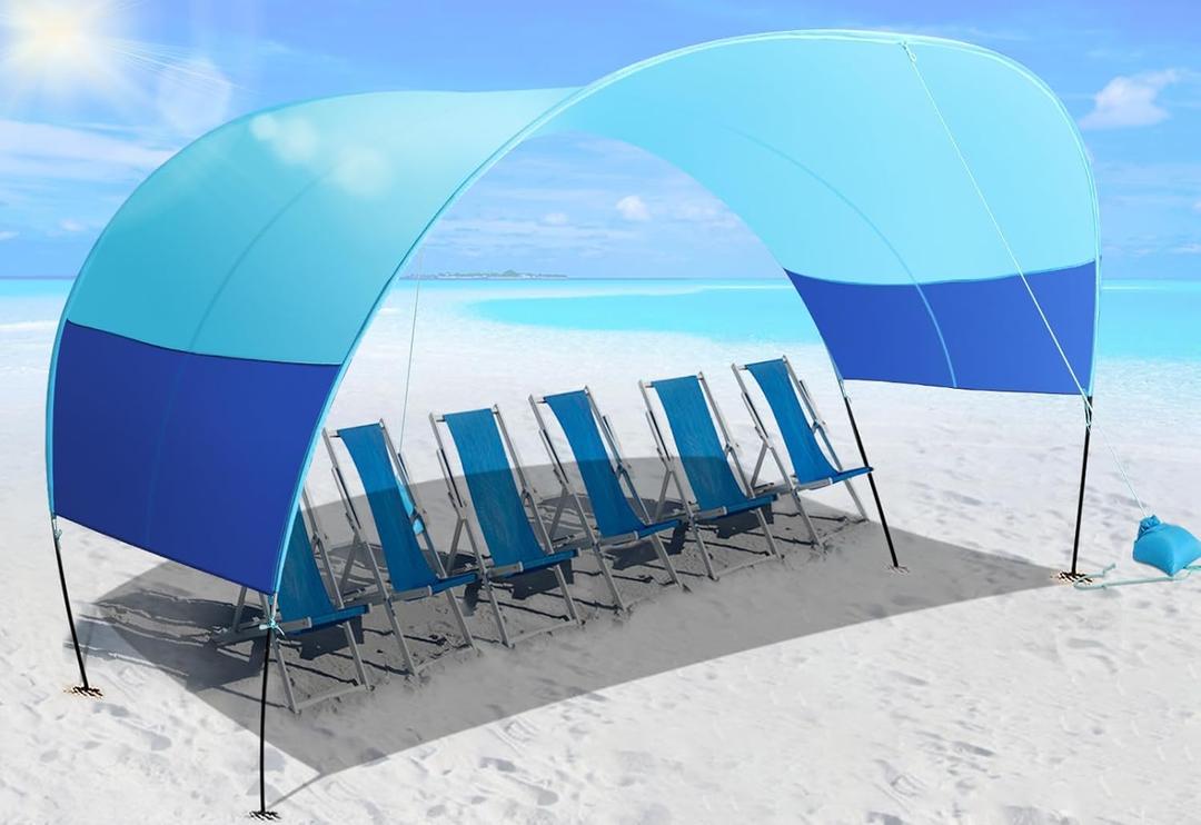 Beach Canopy Sun Shade, Beach Tent Sun Shelter Wind Sail Camping Sun Shelter Portable Seaside Tent Shelter Canopy Outdoor Beach Sun Shade for Family Vacation and Camping (Patent Pending)
 18x10ft