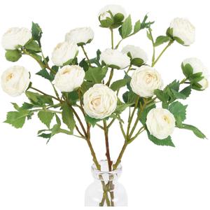 White Ranunculus Artificial Flowers,3PCS 18 Heads Faux Silk Ranunculus Flowers Long Stems Fake Peonies for Centerpieces Arrangements Wedding Party Home Decoration(White)