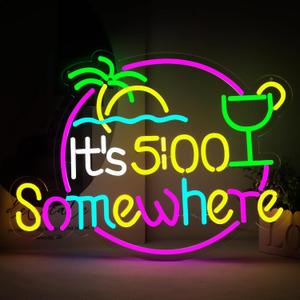 21.6"x16.2" Large Size It'5:00 Somewhere Neon Signs,Art Wall Lights for Bar Club Bedroom Windows Glass Hotel Pub Cafe Wedding Birthday Party Gifts