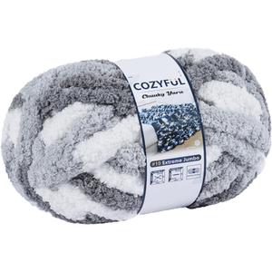 Cozyful Chunky Yarn for Hand Knitting, #10 Jumbo Blanket Yarn, Multi Grey&White