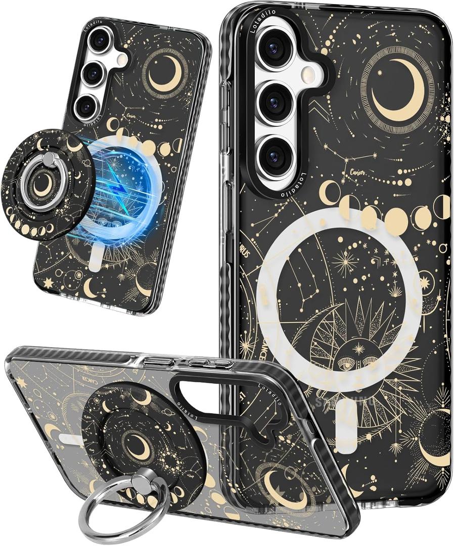 for Samsung Galaxy S24 Plus Case for Women - Girls Cute Design Compatible with Magsafe Magnetic Ring Holder Stand Moon Sun Stars Phone Covers Aesthetic Girly TPU Funda for S24 Plus