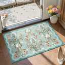 jinchan 2x3 Floral Entryway Rug Soft Washable Kitchen Rug Oriental Non Slip Small Low Pile Chinoiserie Indoor Entrance Lightweight Flower Throw Carpet for Bathroom Entry Laundry Room, Turquoise Blue