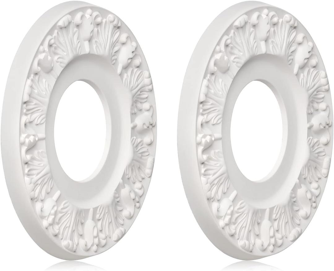 2 Pcs Vintage Carved Flower Ceiling Medallion for Light Fixtures and Ceiling Fans (10-1/8"OD X 4"ID White)