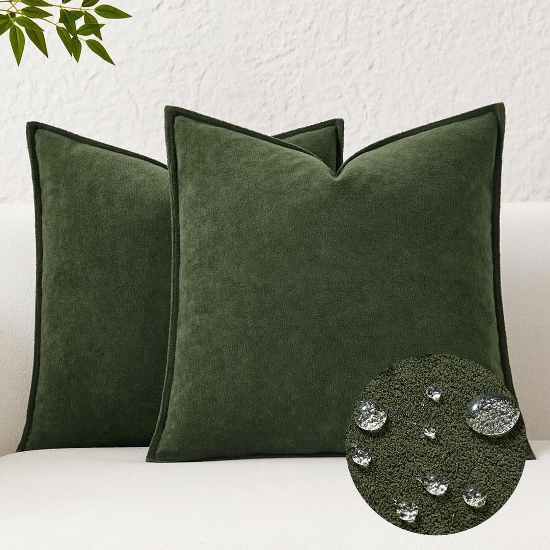 Kevin Textile Spring Waterproof Decorative Pillow Covers Moss Green 20x20 Inch Pack of 2 Soft Boucle Textured Throw Pillowcases Elegant Accent Pillows for Couch Sofa Chair Bed Indoor Outdoor