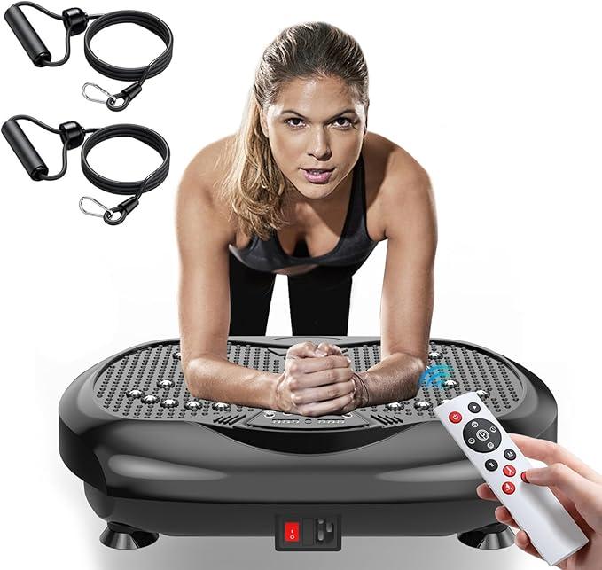 Vibration Plate Exercise Machine - Whole Body Workout Vibration Platform Lymphatic Drainage Machine for Weight Loss Home Fitness with Resistance Bands Remote