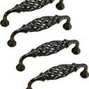 4PCS Birdcage Cabinet Hardware Handle Pull, Cast Iron Antique Door Handle Metal Barn Door Handle, Center Holes Handle for Kitchen Cupboard Bedroom Wardrobe Bathroom Drawer (96Black)