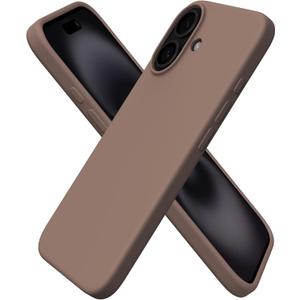 ORNARTO Compatible with iPhone 16 Case 6.1", Slim Liquid Silicone 3 Layers Full Covered Soft Gel Rubber Shockproof Phone Case, Protective Cover with Anti-Scratch Microfiber Lining-Light Brown