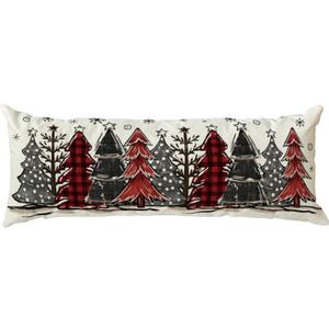 AVOIN colorlife Watercolor Red and Black Buffalo Plaid Christmas Trees Long Lumbar Pillow Cover 14 x 36 Inch, Winter Holiday Long Body Pillow Case for Bed Sofa Bench