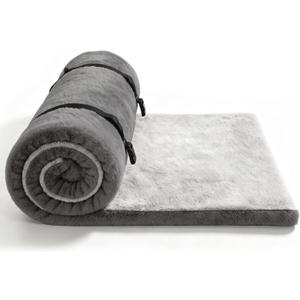 Thick Foam Camping Sleeping Pad, Soft Sleeping Mat, Double Side Fluff Camping Cot Pads for Adult, Non-Slip Roll up Camping Cot Mattress Topper for Camp Cot/Rv Bunk/Narrow Twin Beds, Pad Only