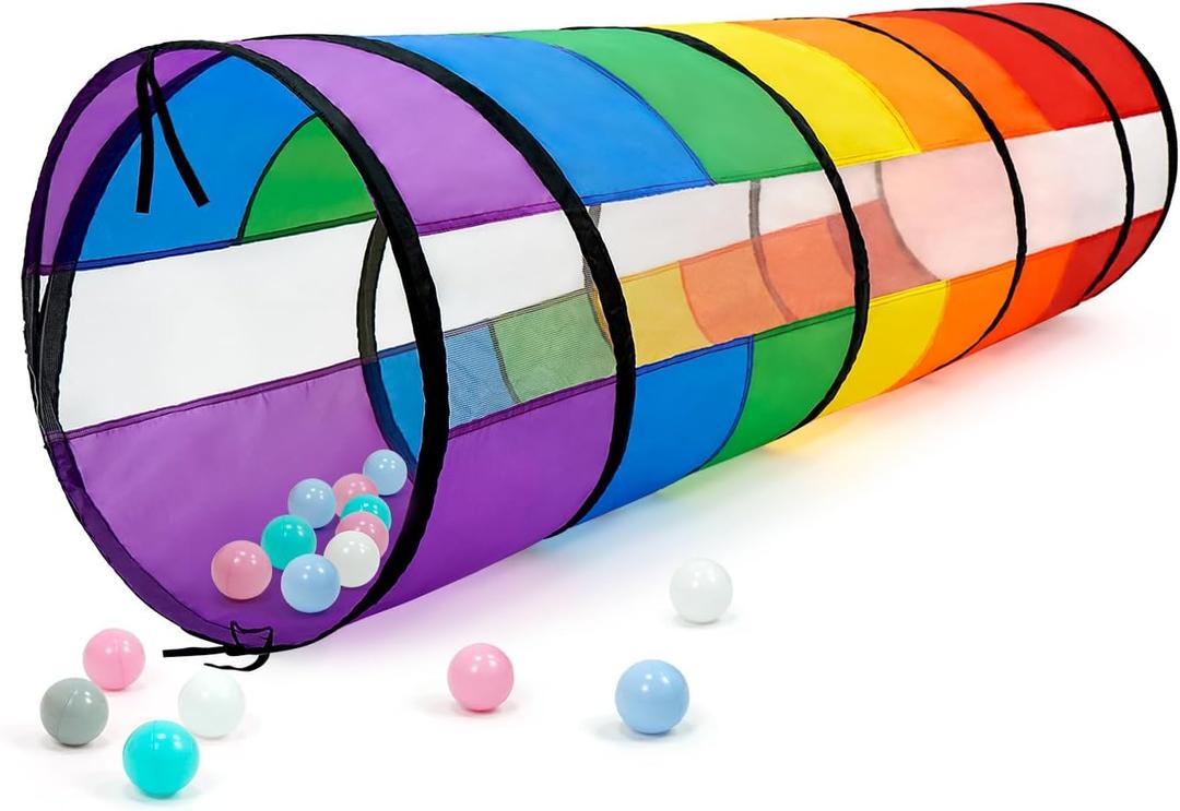 Kids Play Tunnel for Toddlers, Large 21" Colorful Rainbow Pop Up Crawl Through Tunnel Tent for Baby or Pet with Breathable Mesh, Indoor & Outdoor Kids Tunnel for Babies, Cat, Dog, Pets.