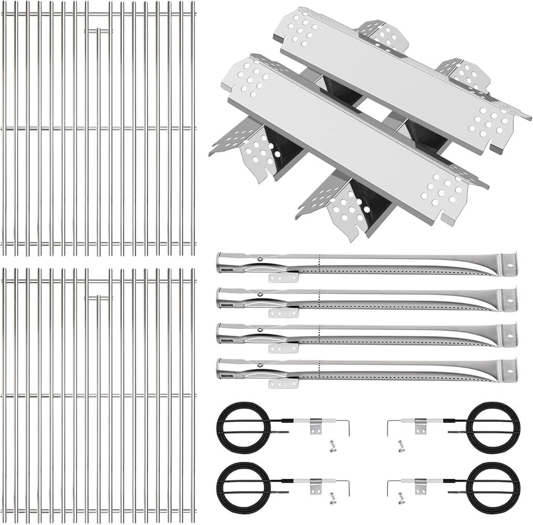 Stainless Cooking Grate,Heat Shield and Burner Kit for Nexgrill Replacement Parts 4-Burner 720-0830H 720-0830H,720-0888N,720-0888,720-0864,720-0896B,for Uniflame,Kenmore,Nexgrill 4&5-Burner Gas Grills