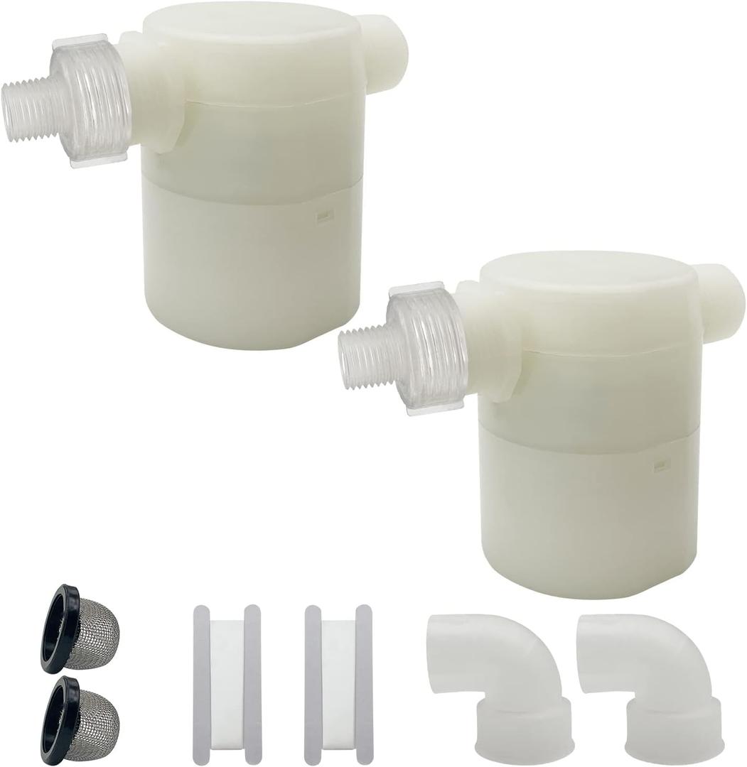 Water Float Valve, Water Level Control Water Tank Traditional Float Valve Upgrade 2 PCS (side inlet, 1/2" to 1/4")