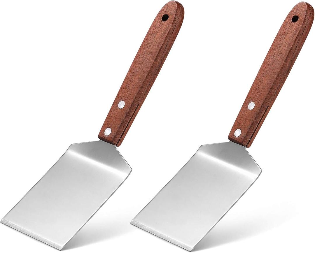 Newtay 2 Pieces Small Brownie Cookie Spatula Metal Stainless Steel Spatula with Wooden Handle for Kitchen Cooking Chef Baking Scraper Turner, 2.5 x 8.2 Inch