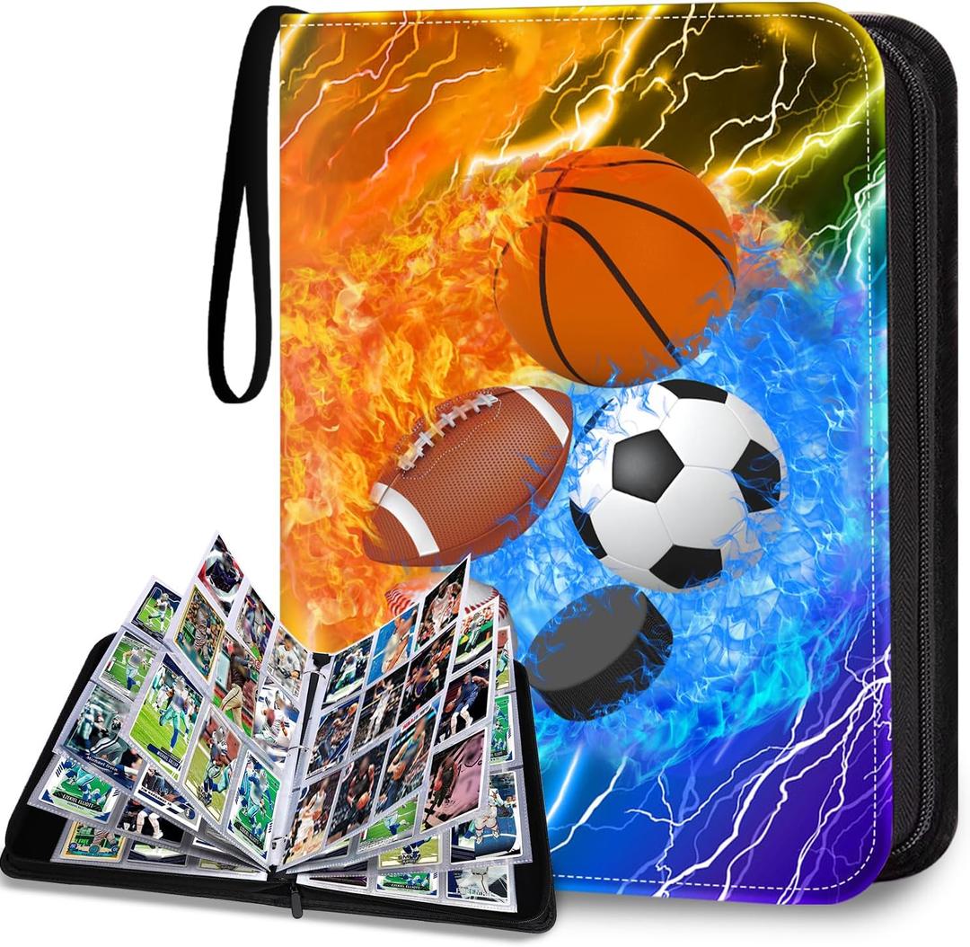 HESTECH Sports Card Binder 9 Pocket with 50 Removable Sleeves, Collectible Trading Card Albums Display Storage Organizer Fits 900 Card, Sports Card Holder for Collectors Boys and Girls Gift