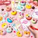 Jumlys Valentines Day Gifts for Kids, 32 Packs Valentines Day Cards with Donut Stress Ball Keychains, Valentine Day Party Favors for Boys Girls, Ideal Exchange Cards for Classroom