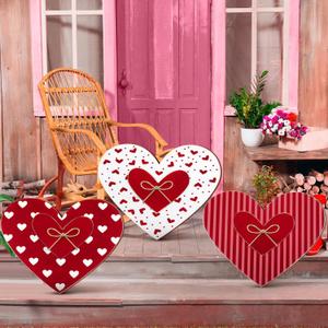 3 Pcs Valentines Day Decorations for Home Outdoor, 15.75'' Pink Heart Wood Porch Standing Love Decor, Romantic Sign for Front Door, Garden, Patio, Home, Happy Valentines Day Decoration