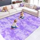 Zentavio Large Area Rugs for Living Room Purple Rugs for Girls Room 9x12 Carpet for Bedroom Washable Soft Fluffy Shag Aesthetic Plush High Pile Throw Rug for Nursery Kids Room Dorm Room Tie-Dyed