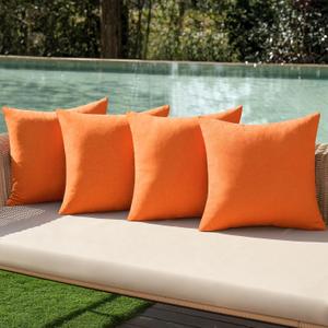 MIULEE Pack of 4 Decorative Outdoor Throw Pillow Covers Linen Waterproof Pillow Covers Farmhouse Cushion Cases for Patio Garden Tent Balcony Couch Sofa 16x16 inch Bright Orange