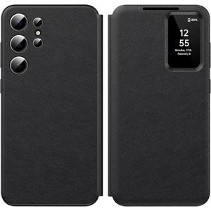 for Samsung S23 Ultra 5G Case Smart Small Screen View, with S-View Wallet Phone Case,Smart Window Cover for Samsung Galaxy S23 Ultra Case, Flip Leather Protective Smart View (Black)