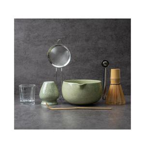 YIBO Matcha Whisk Set With Bowl, Ceramic Matcha Making Kit Includes Bamboo Whisk (Chasen), Holder Stand, Powder Starter Sifter, Scoop, Measuring Spoon & Cup Tea Tools For Ceremony (Mottled Green)