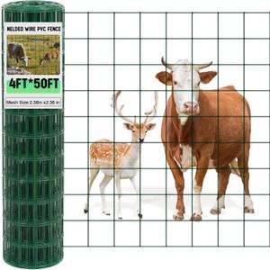 Gisafai 16 Gauge Galvanized Welded Wire Fence 4 ft x 50 ft PVC Coated Hardware Cloth, 2.36" x 2.36" Mesh, Heavy Duty Garden Fencing Roll for Chicken, Dog Yard, Deer Cattle & Animal Protection(Green)